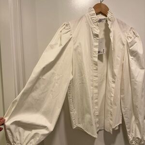 & Other Stories White Button Down Shirt with Balloon Sleeves